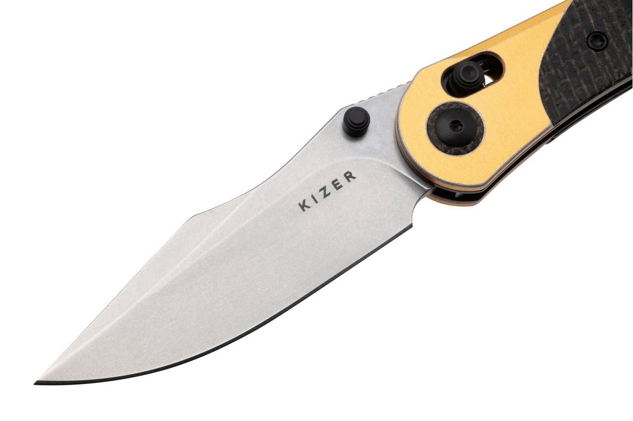Kizer Vanguard Mini Mystic V3636A2 Satin Nitro-V, Burlap Micarta Aluminium Bolster, zakmes, Paul Munko design