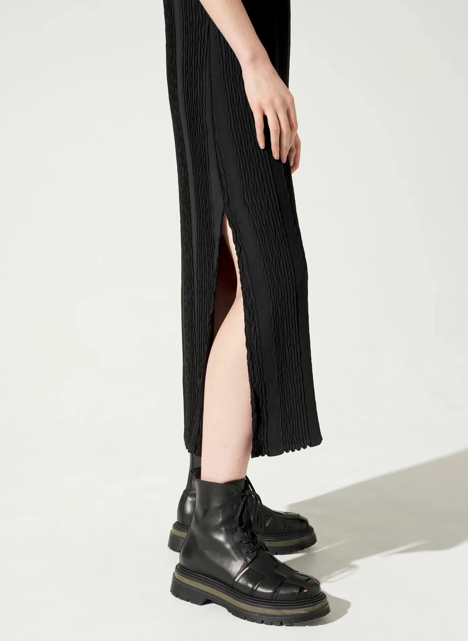 Robe midi droite en maille| Noir