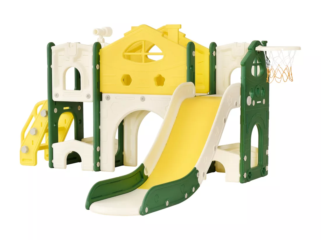 toboggan d'escalade pour enfants, toboggan 7 en 1, jeux d'escalade, de forage, allée de jeu, support de basket-ball