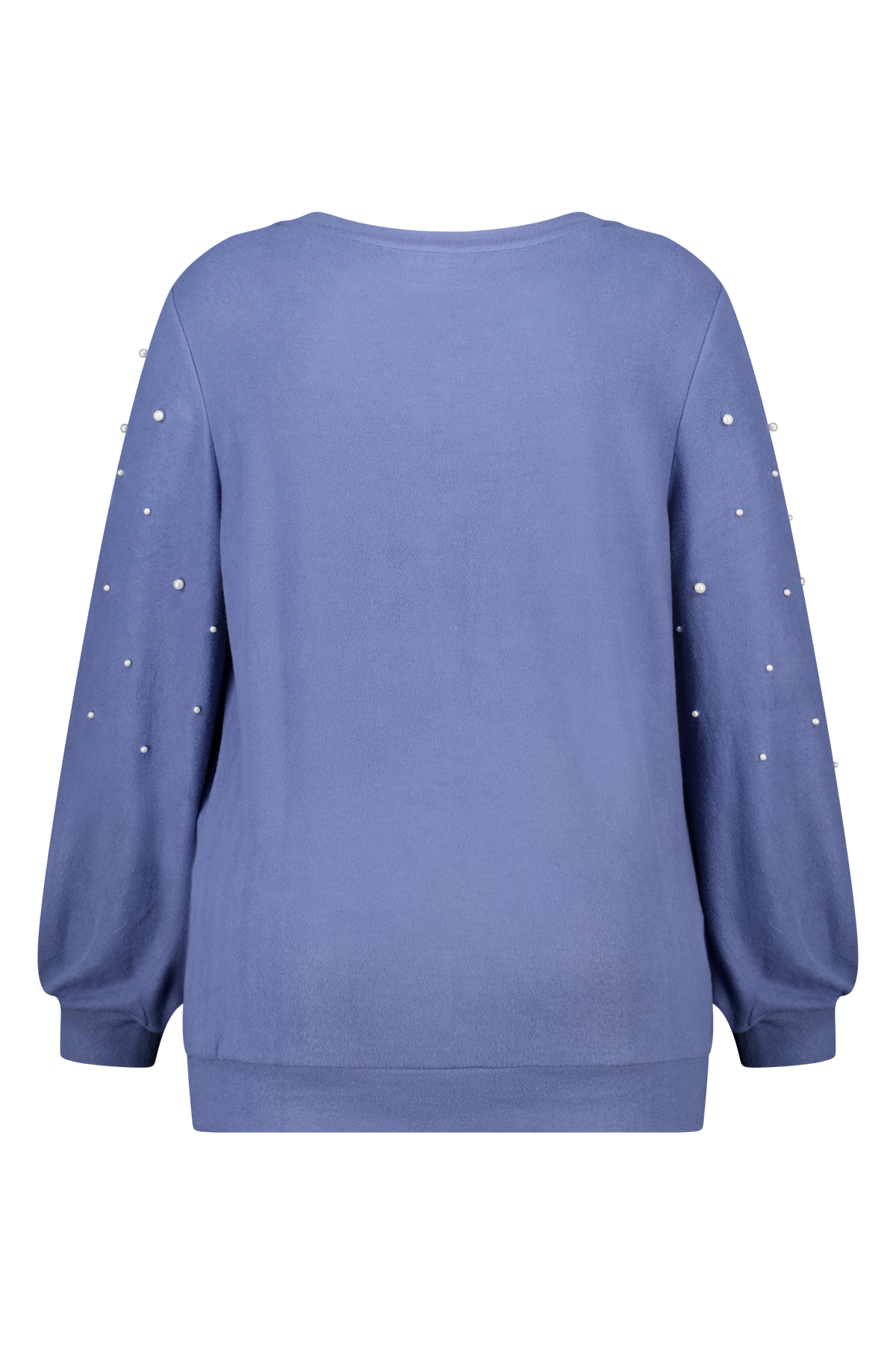 Brushed trui met parel opdruk Midden blauw