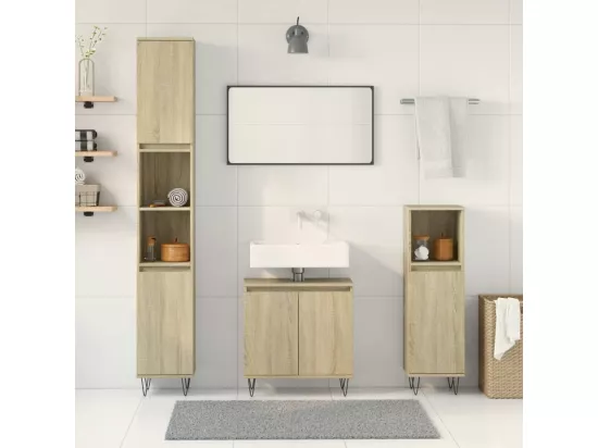 Ensemble de meubles de salle de bain 3 pcs chêne sonoma