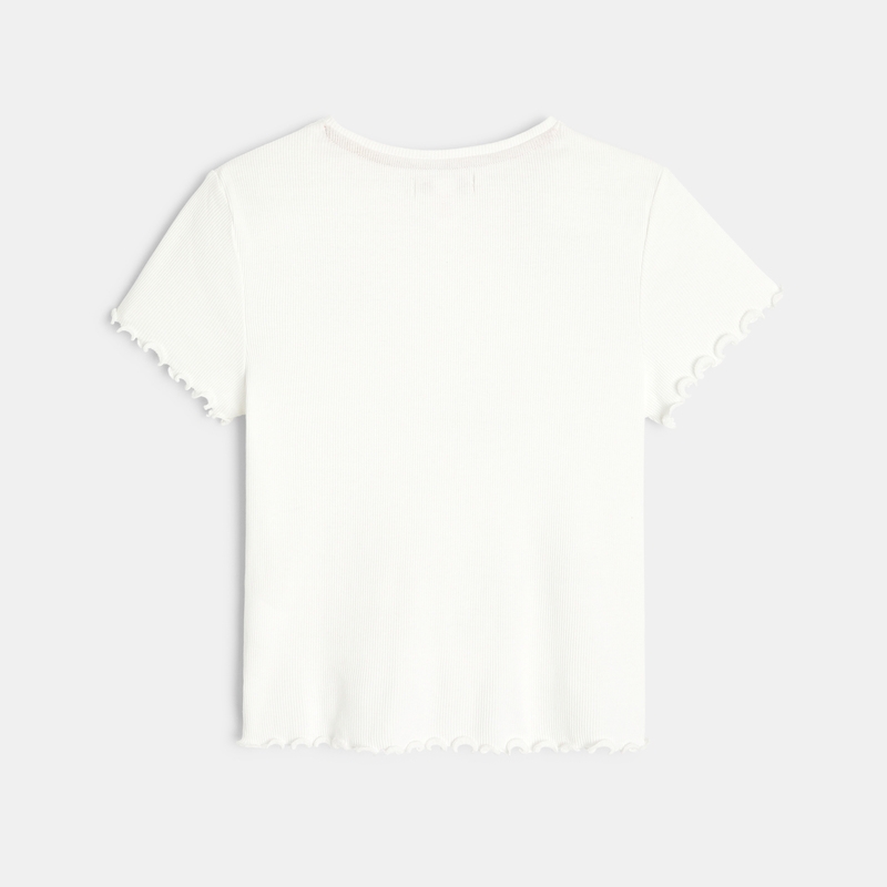 T-shirt blanc coton côtelé aux bords festonnés mixte Chipie