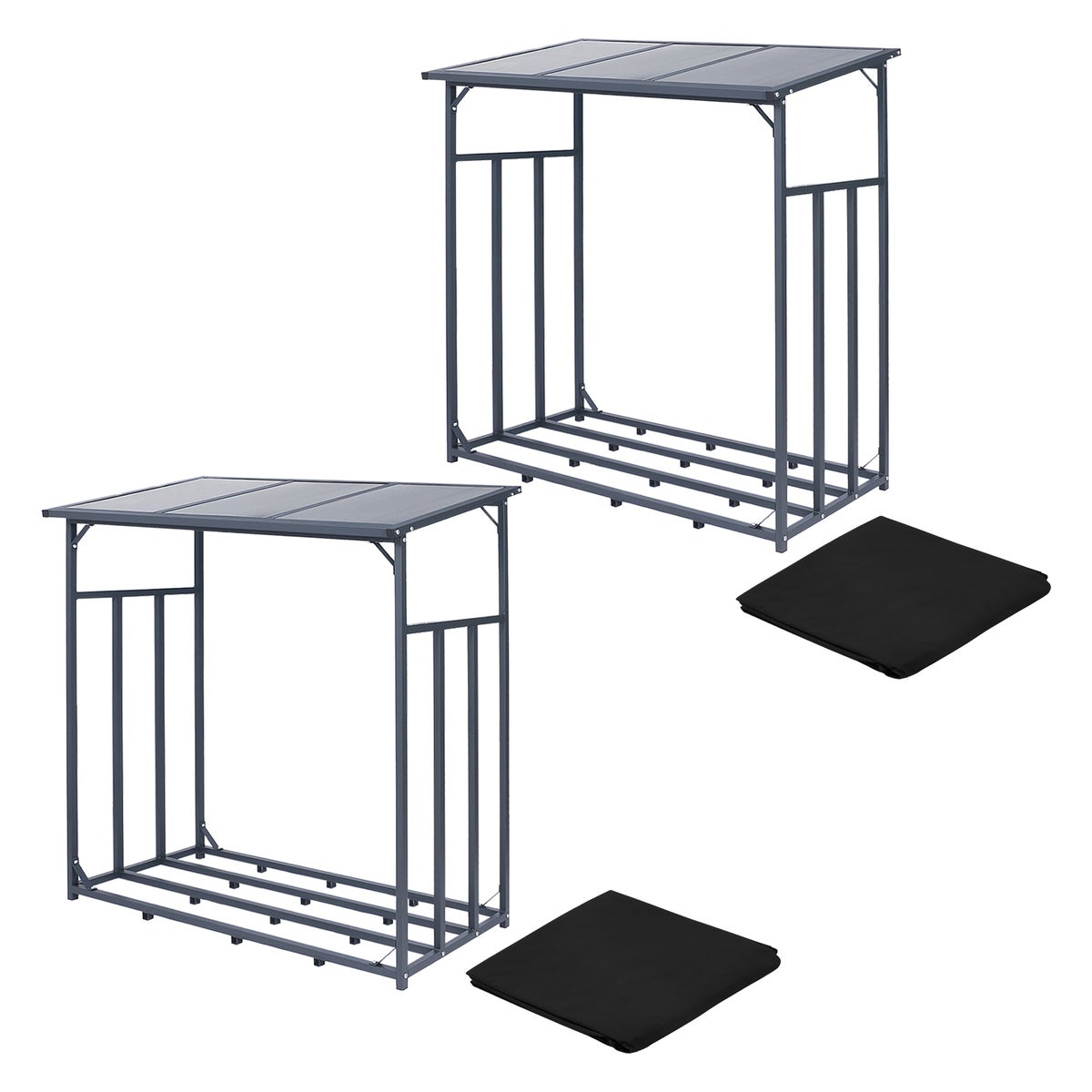 ML-Design 2-delige metalen haardhoutrek antraciet XXL 187,5x70x185 cm met weerbescherming, buitenhaardhoutrek & beschermhoes, tuinhaardhoutschuilplaats 2,3m³, haardhoutopslag, haardhoutrek, stapelhulp
