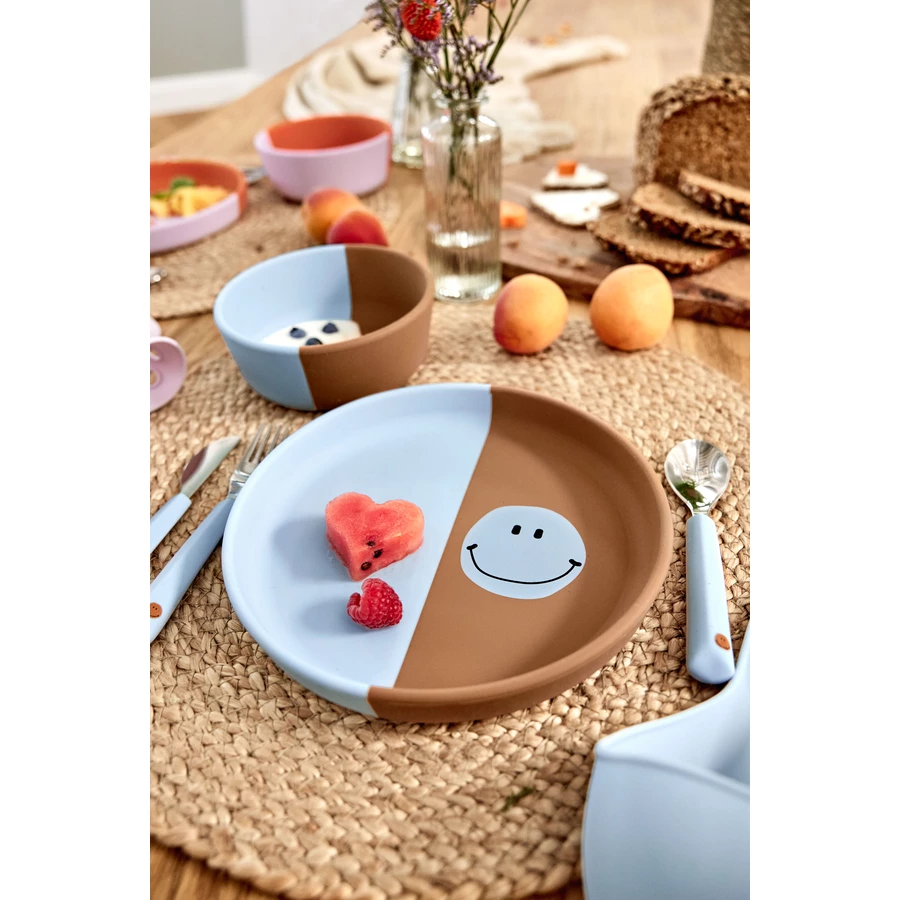 LÄSSIG Teller aus Silikon, Happy Rascals Smile sky blue