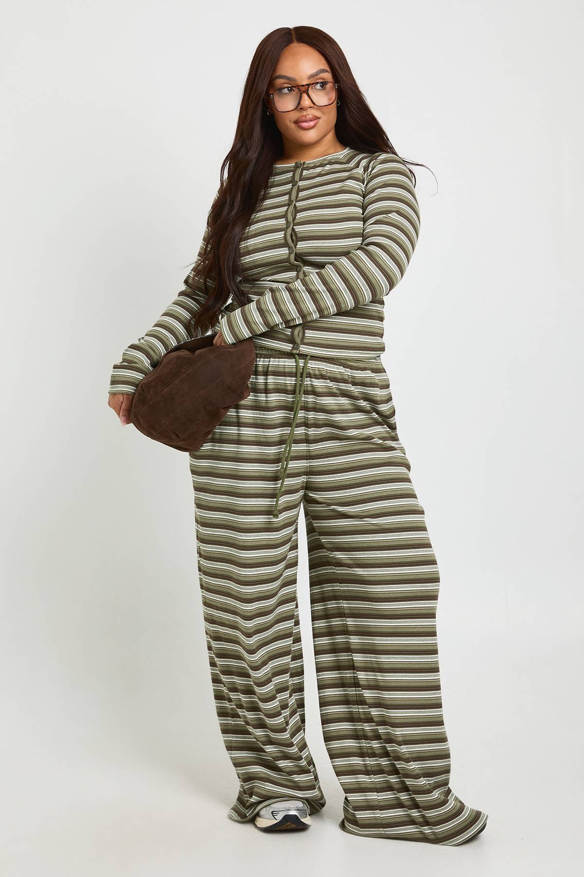 boohoo Pantalon Large à Rayures Grande Taille