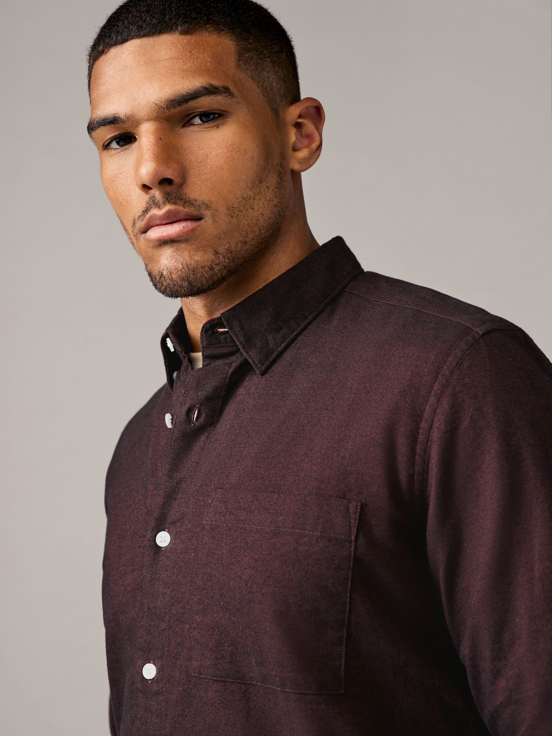 Bordeauxrood - Soft Touch Oxford Long Sleeve Shirt