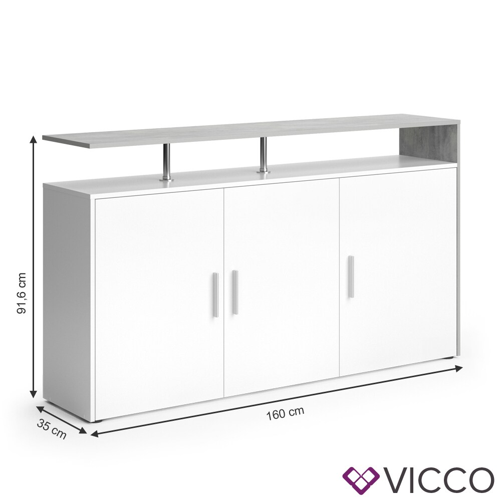 VICCO Sideboard AMATO Kommode Schrank Weiß Beton Fernsehschrank TV