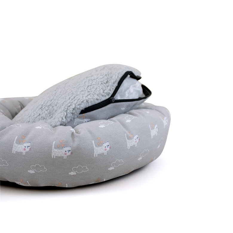 Cama para gatos Leeby Grey em formato de donut antiderrapante