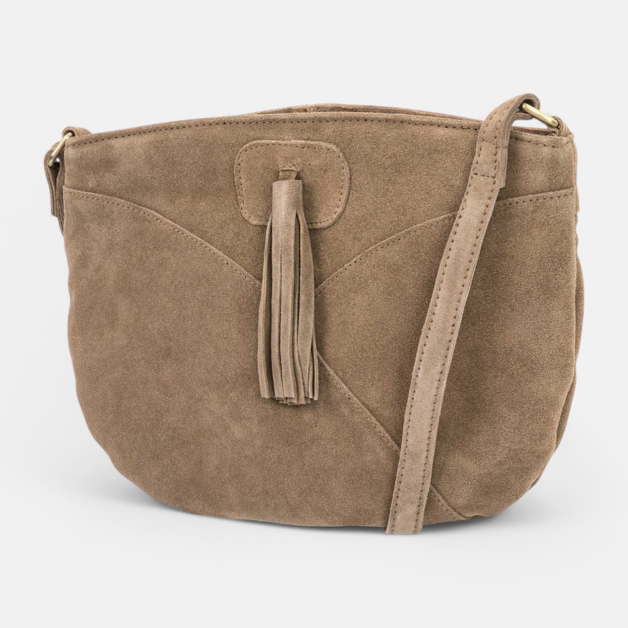 Sac bandoulière en cuir taupe