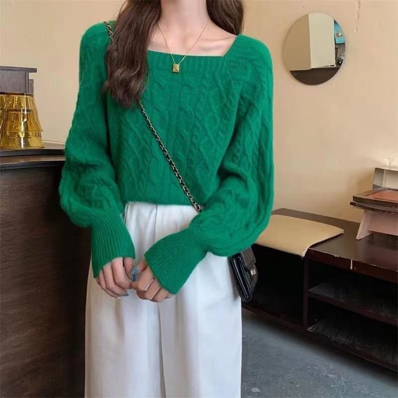 hollybunbur - Gebreide cropped trui met vierkante hals en effen kabelmotief