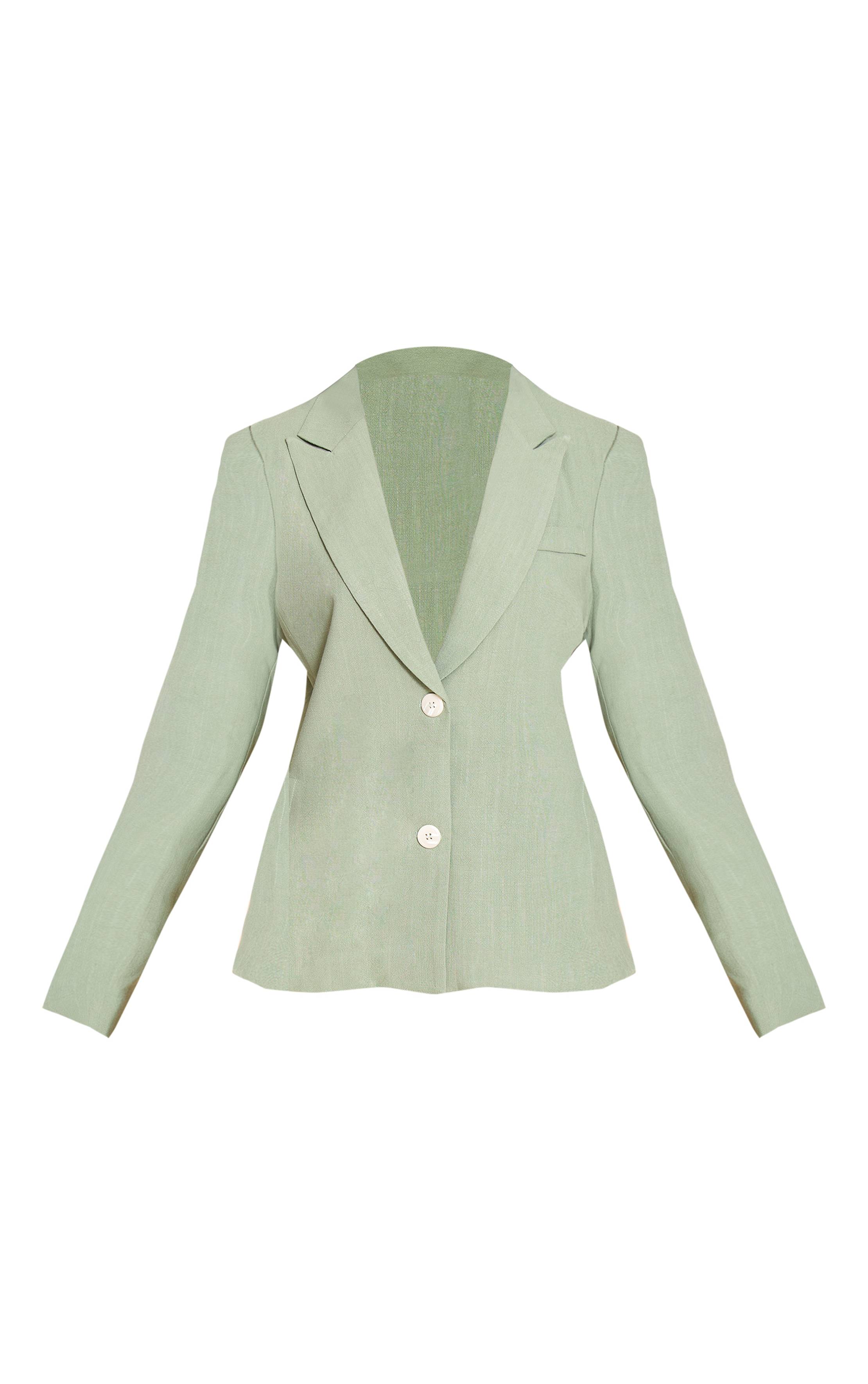 Vert Sauge Blazer Oversize En Lin Neutre Avec Poches Petite Taille