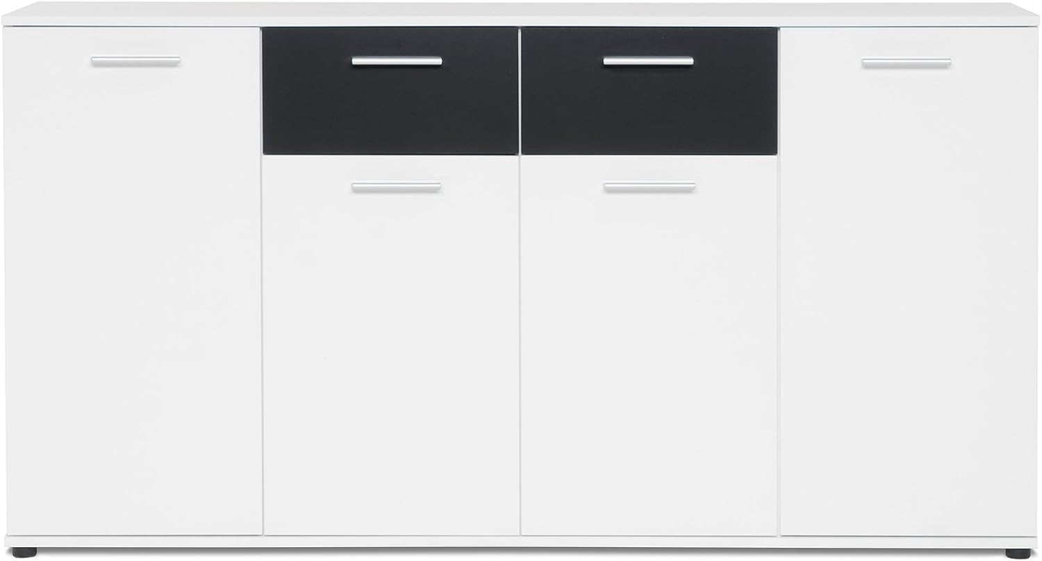 möbelando Sideboard Beistellschrank Anrichte Standschrank Kommode Highboard Jacklin II Weiß/Schwarz
