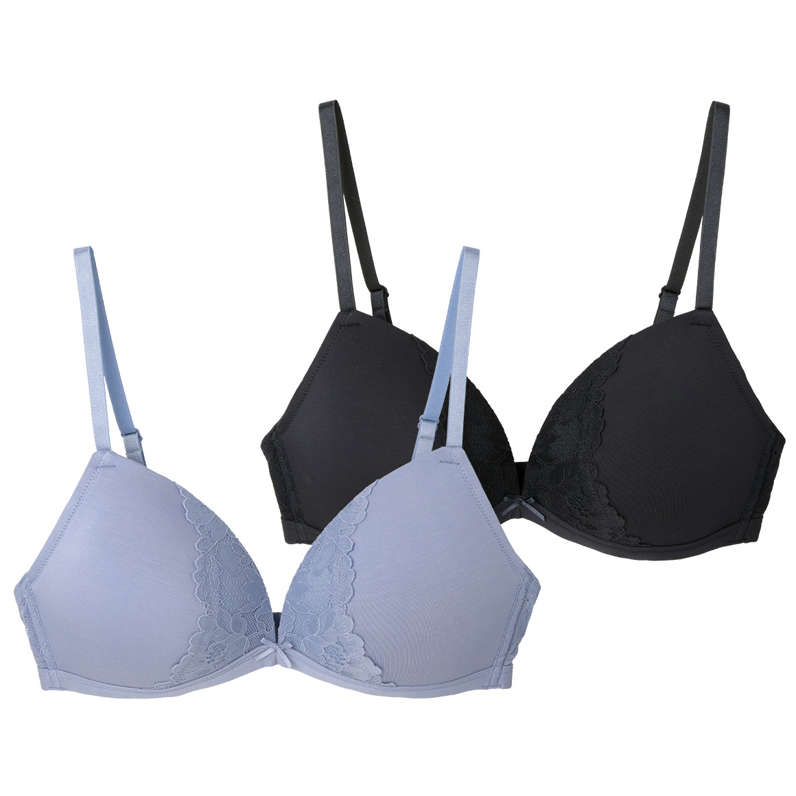 Gina Benotti 2 Damen Soft-BHs mit Spitze hellblau / dunkelblau