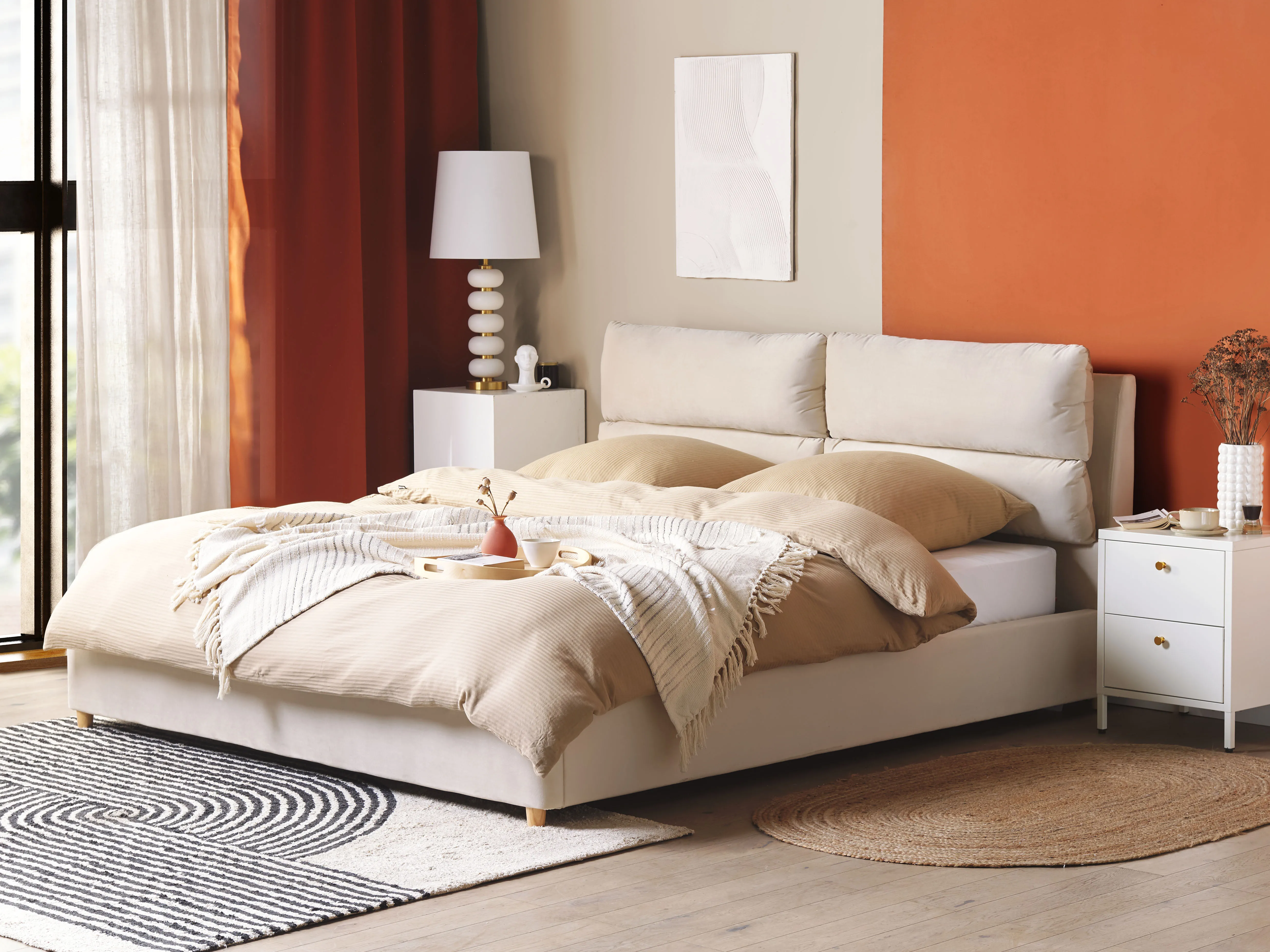 Bed met opbergruimte Fluweel BATILLY 180 x 200 cm Lichtbeige