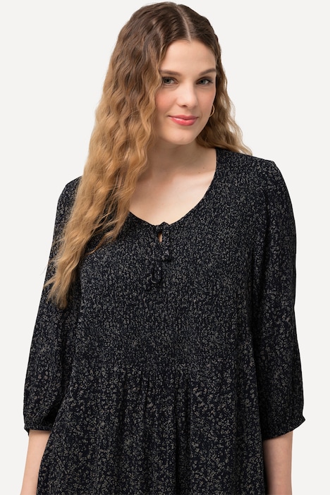 Smokbluse, Punkte, A-Linie, Rundhals, 3/4-Arm