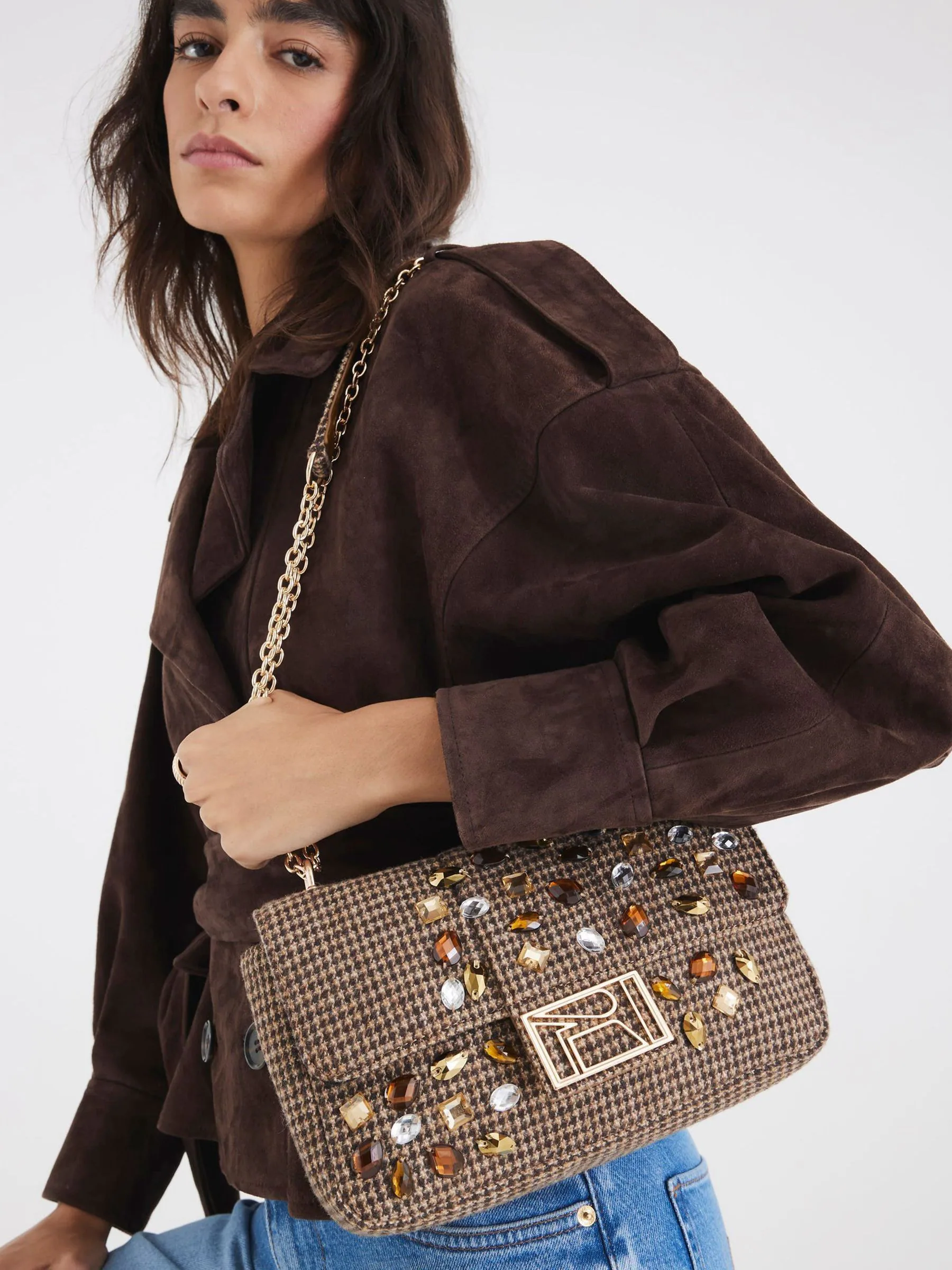 River Island Dogtooth Embellished Shoulder Bag