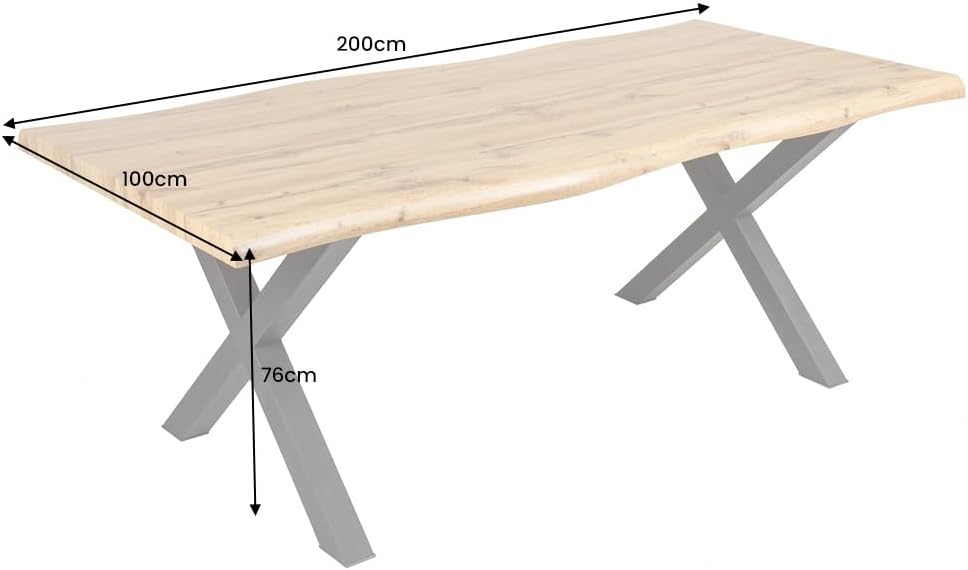 Riess Ambiente Industrial Esstisch WILD - 200cm - braun - Wildeiche-Design Baumkante schwarz X-Gestell