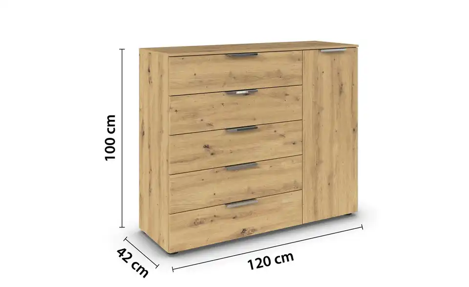 Sideboard Eiche Artisan (Nachbildung) Eiche Artisan (Nachbildung) Front: Dekor, Oberboden: Dekor verchromt