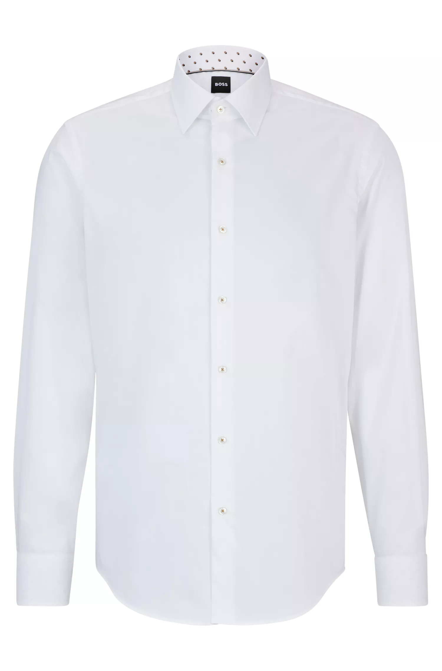 Camisa BOSS preta de corte regular em popeline de algodão fácil de passar.