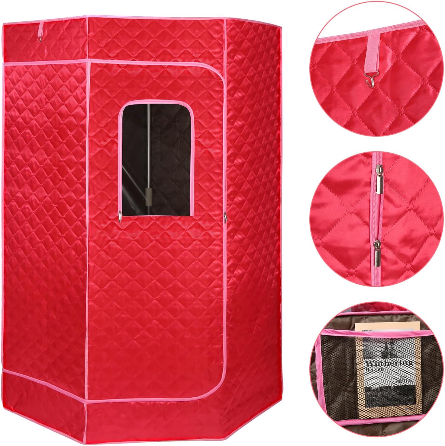 Tragbare Dampf-Sauna, 3L Faltbare Saunakabine 1500 W, mit Fernbedienung und 1 Räucherinstrument, für Heimsaunas und Zeltsaunas (ohne Stuhl), 90 * 90 * 180 cm - 3L - rot