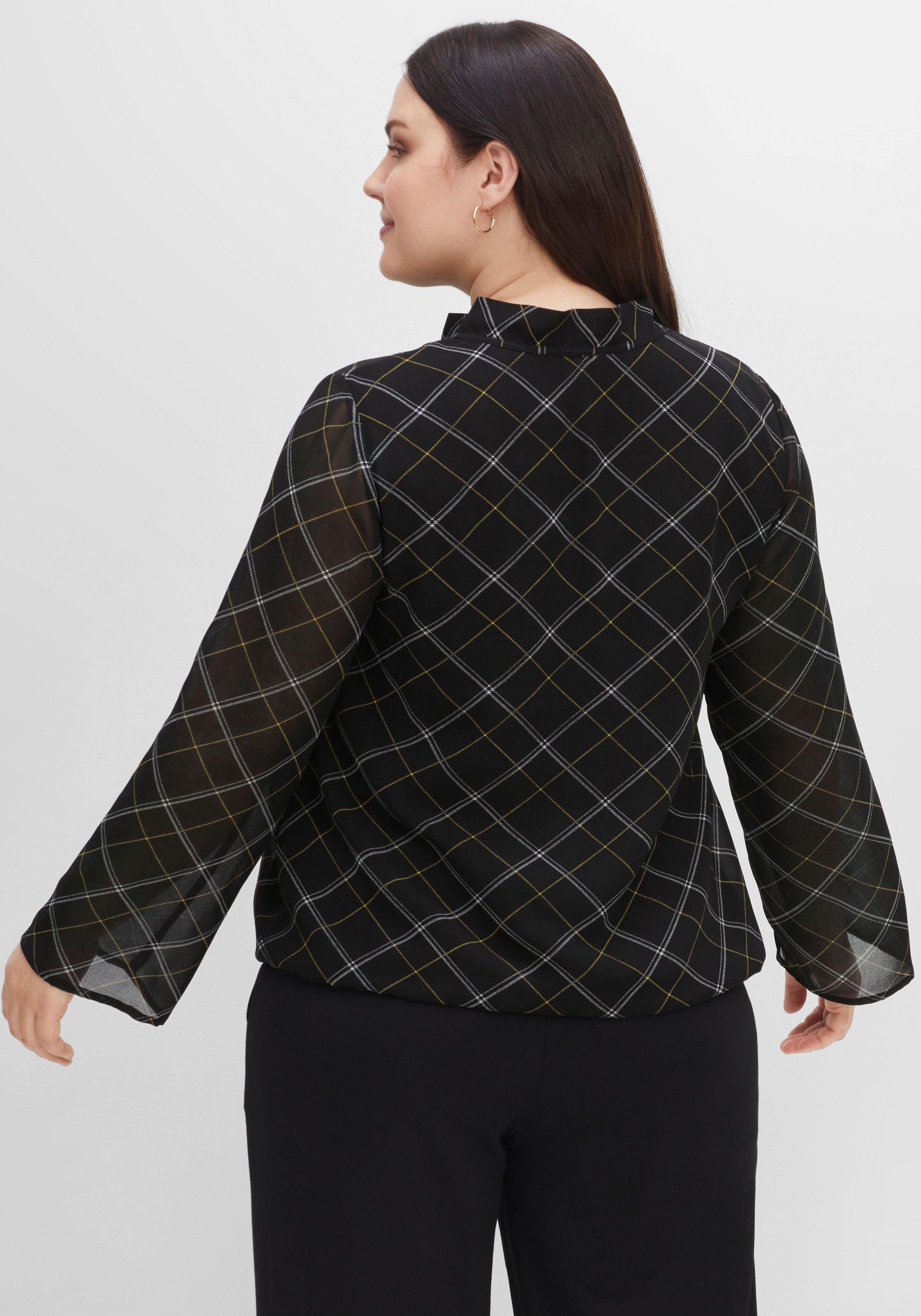 Tunika aus Chiffon, mit Stehkragen und Bindeband, kariert