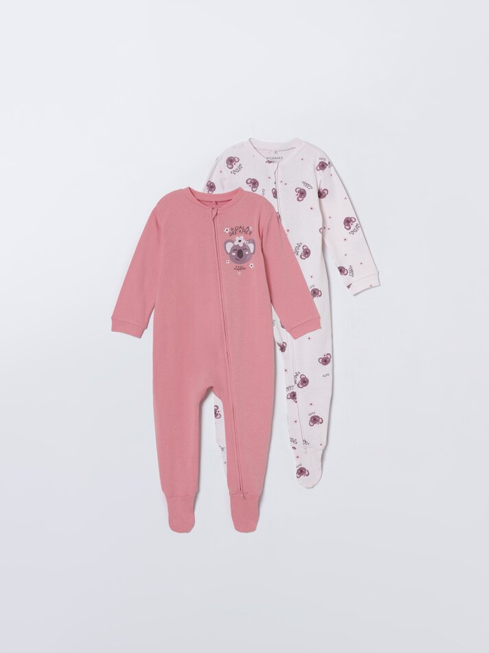 Conjunto com 2 pijamas com zíper - Rosa Claro