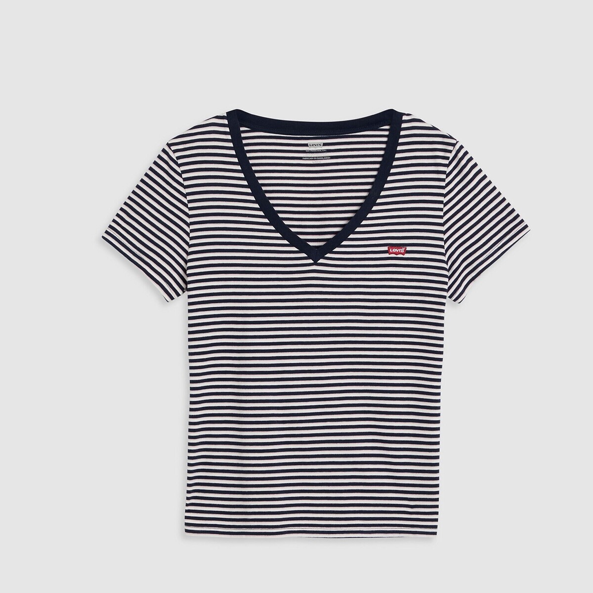 Camiseta listrada LEVI'S, com logo na frente e decote em V.