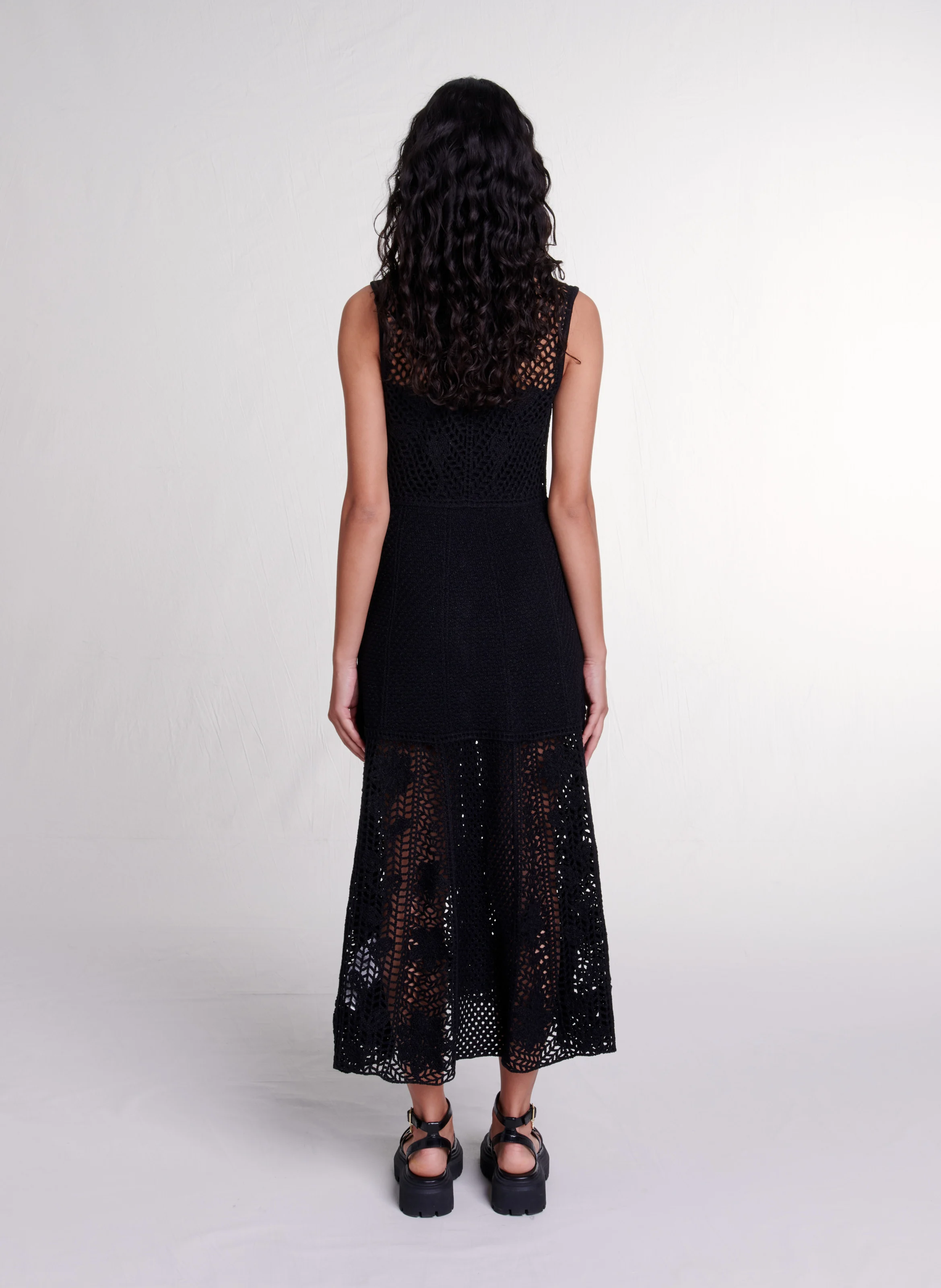 Robe longue moulante à col rond | Noir