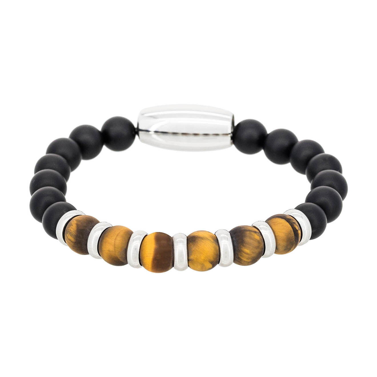 Jacobson Bracelet Yellow Tiger Eye en Acier & Oeil de Tigre marron/noir