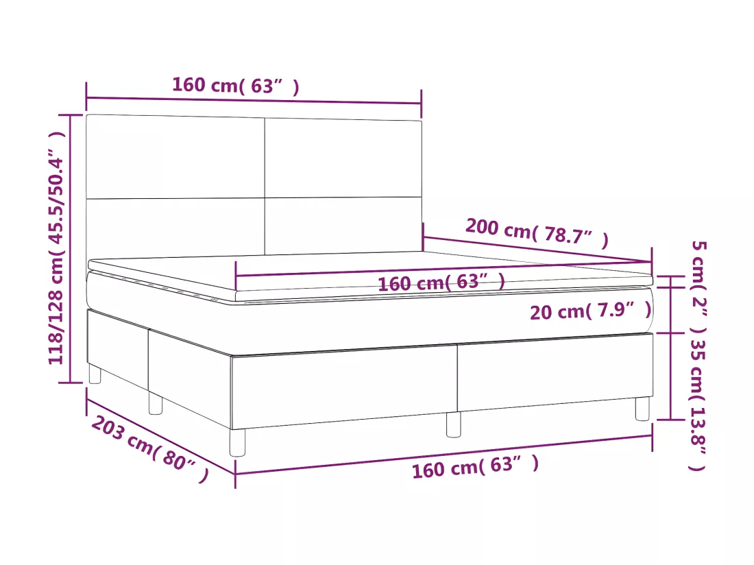 Sommier tapissier matelas et LED Vert foncé 160x200 cm Velours