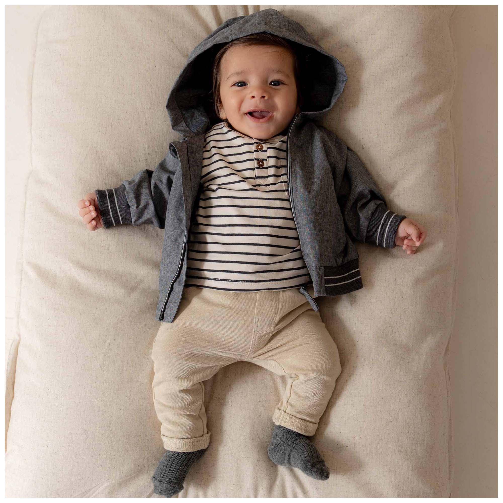 Prénatal baby T-shirt lange mouwen strepen grijs