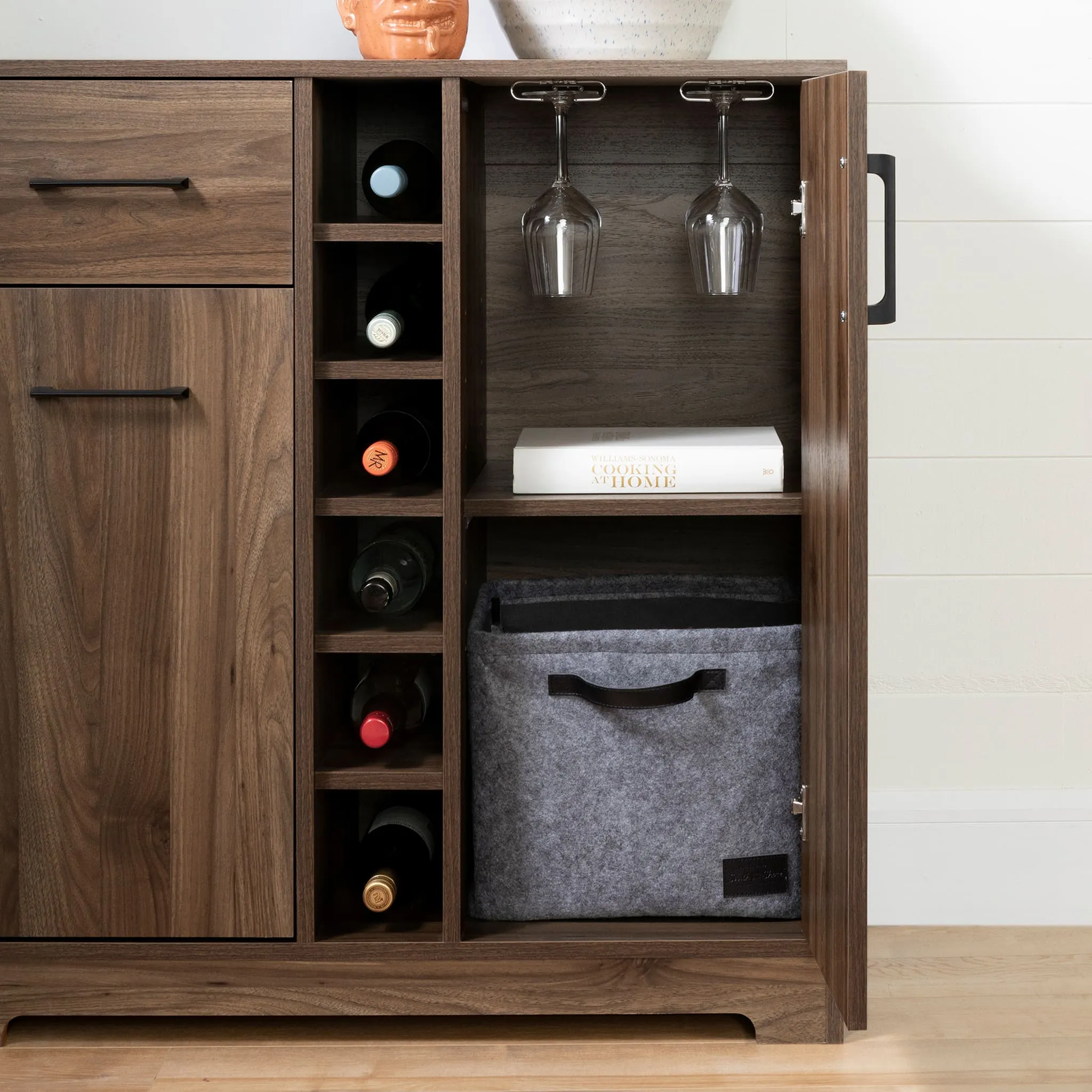 South Shore Meuble bar avec Rangement - Vietti Noyer Naturel
