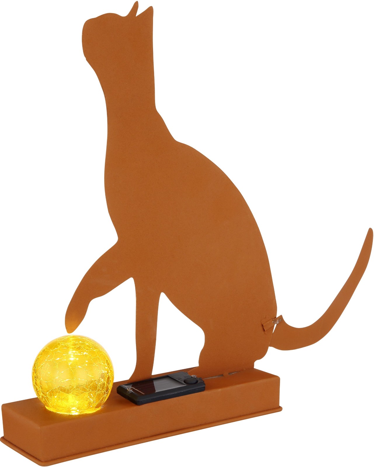 Solarleuchte Katze - rostfarben - Glas amber crackle