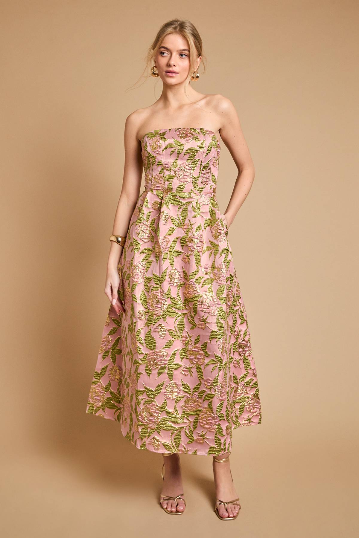 Oasis Robe Mi-longue De Soirée En Jacquard À Motif Rose