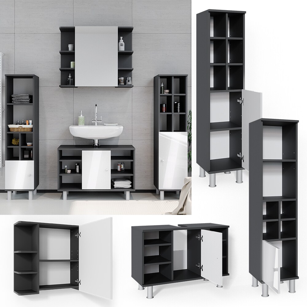 Vicco Badmöbel Set 4tlg Fynn Spiegelschrank Waschbeckenunterschrank Hochschrank
