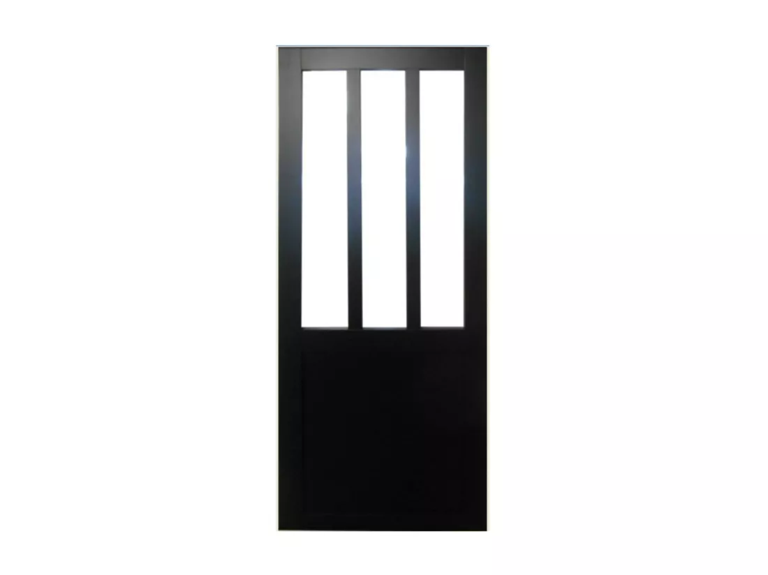 Porte Coulissant Atelier Noir H204 X L93 + Rail Alu Et 2 Coquilles Noir Gd Menuiseries