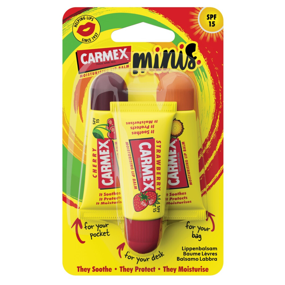 Carmex Lippenbalsem Mini's Assorted SPF15 Tube 3-Pack3 stuks
