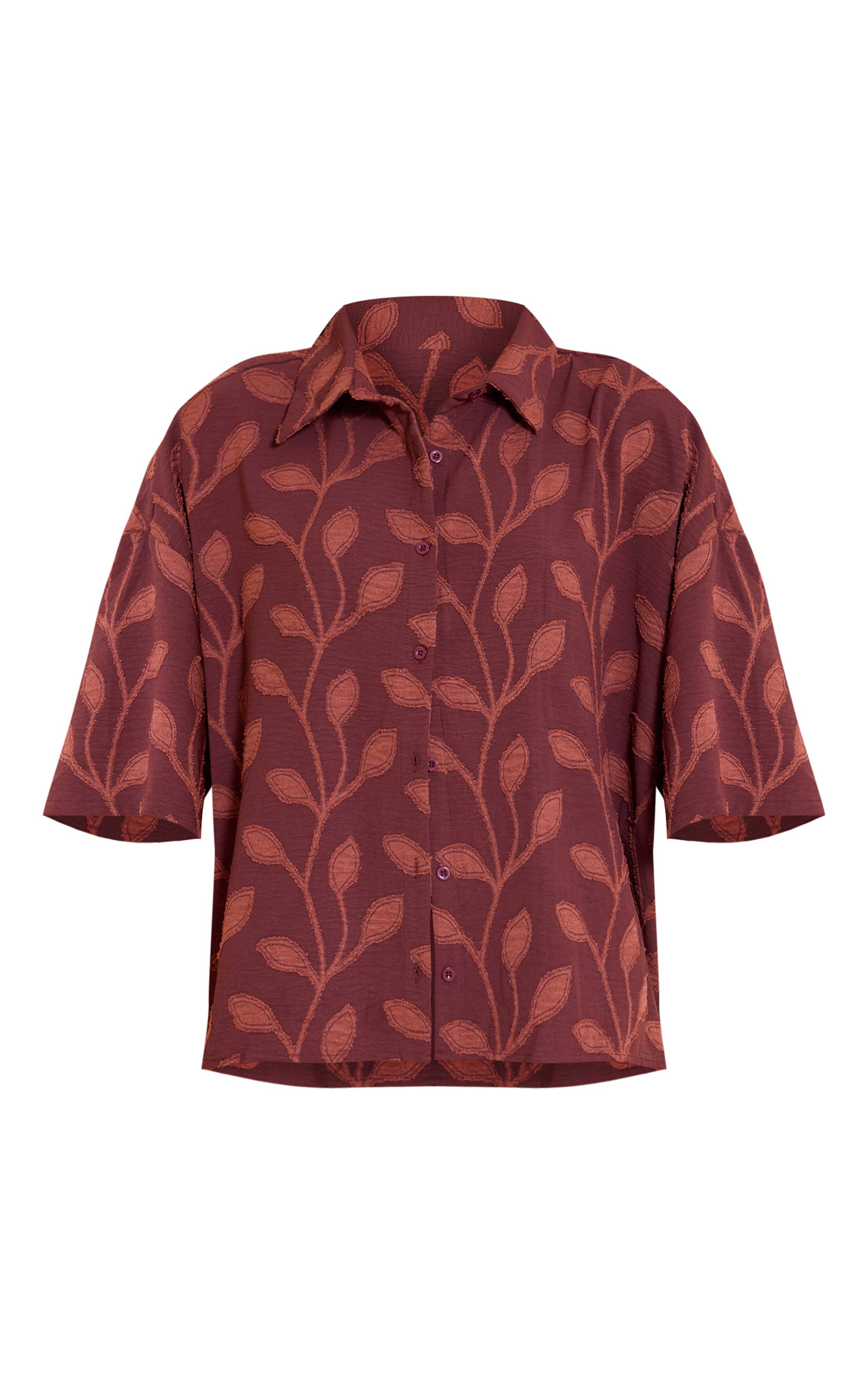 Prune Chemise Brodée Florale Oversize À Manches Courtes