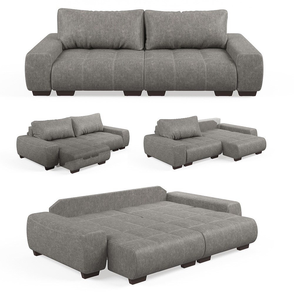 VitaliSpa Sofa PERRY Schlaffunktion - Anthrazit Couch Schlafsofa Schumstoff Grau