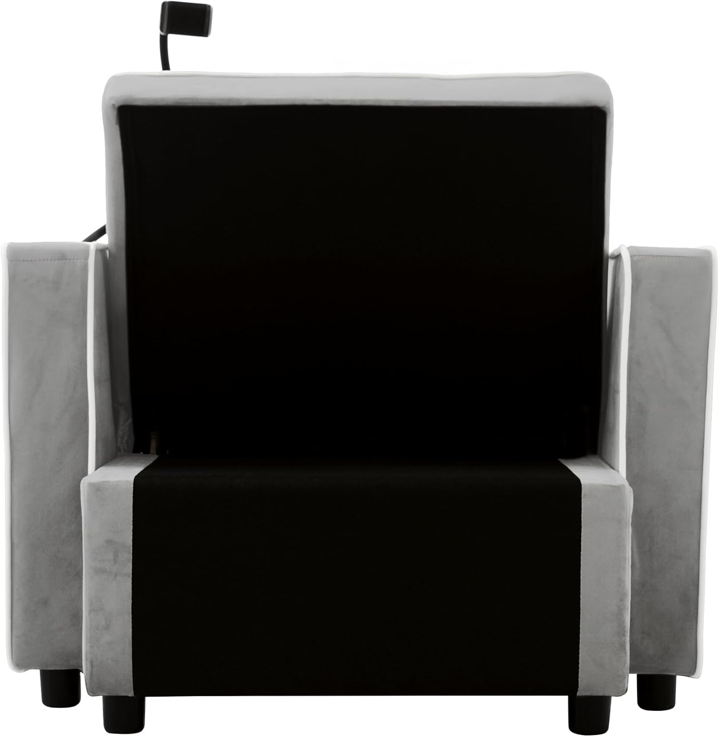 3-in-1 Ausziehbares Einzel-Schlafsofa – Mit Getränkehaltern und Handyhalter, Sofa-Liegestuhl, Schlafstuhl, Sessel, Perfekt für kleine Räume,83 * 167 * 76cm,Antikgrau-Weiß