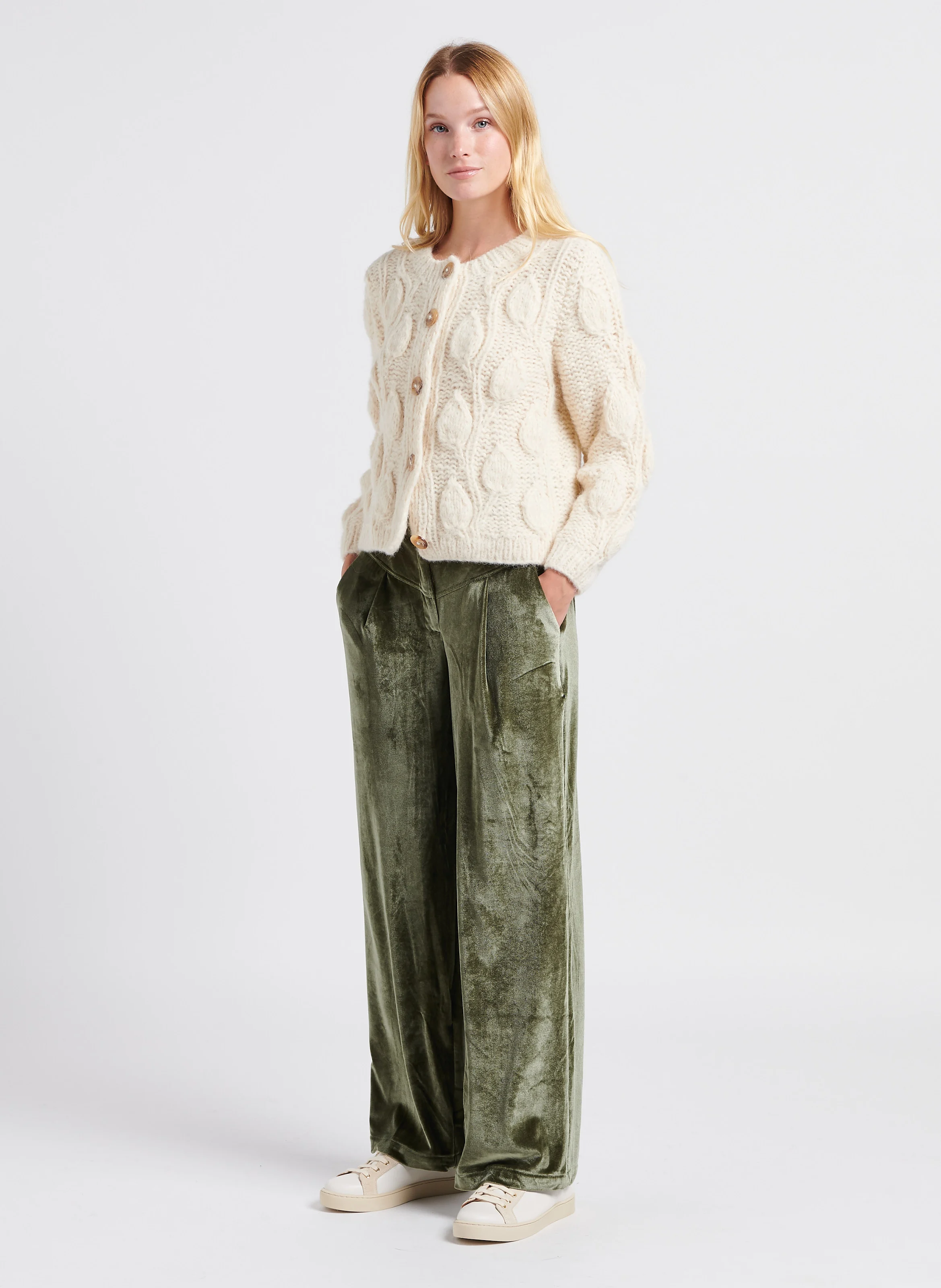 LEANNE - Gilet col rond en laine méangée | Beige