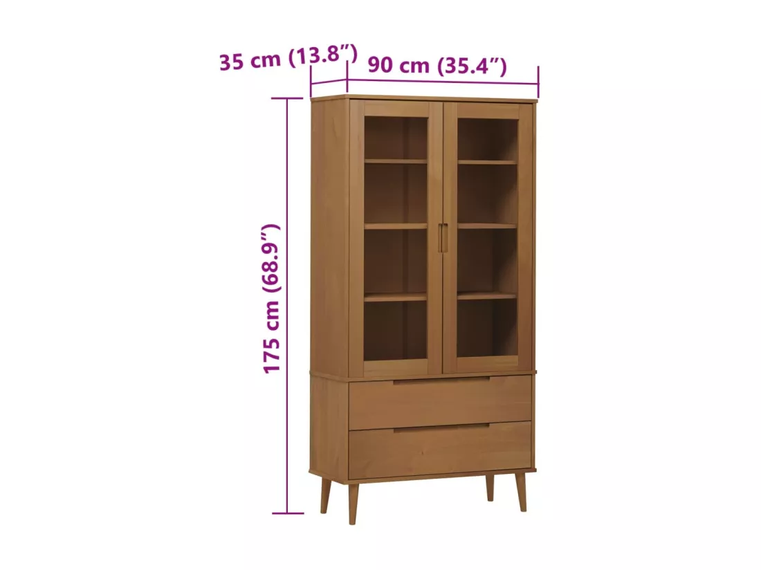 Armoire à vitrine MOLDE Marron 90x35x175 cm Bois de pin massif