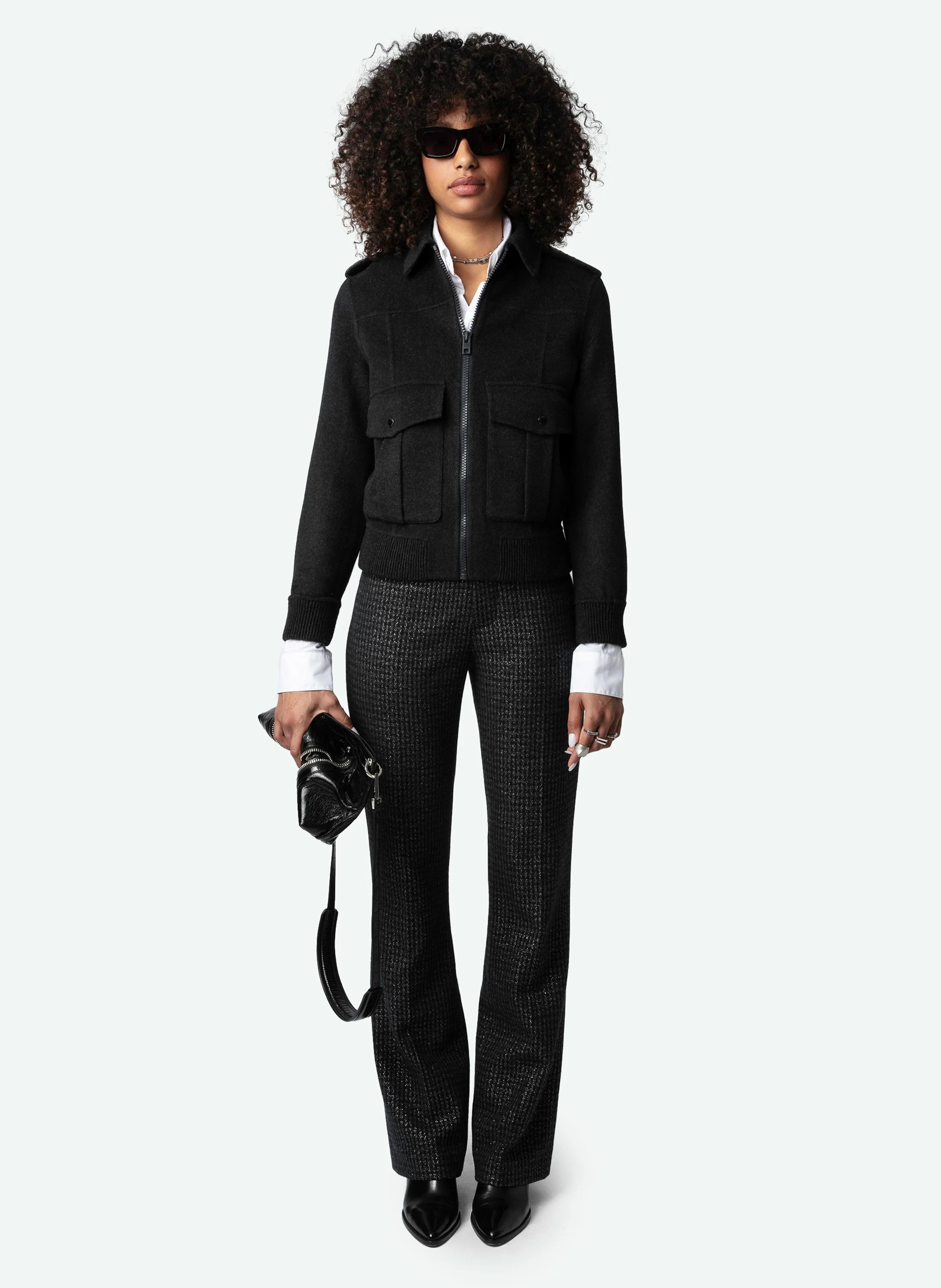 LUKA - Blouson droit en laine et cachemire | Gris