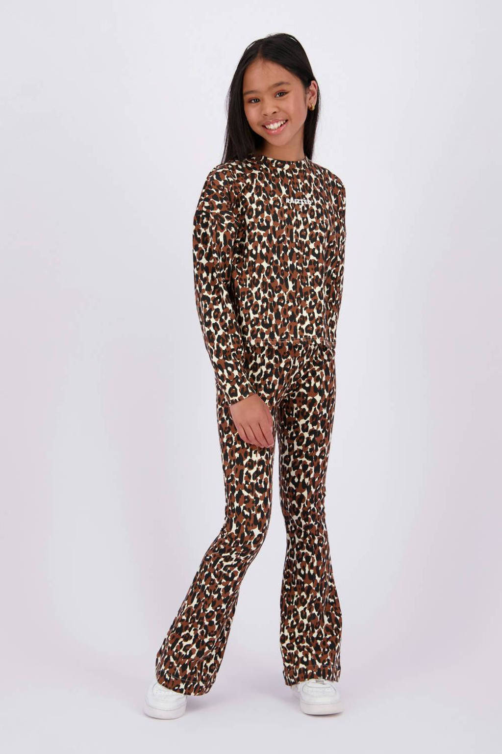 Raizzed sweater Hanna met panterprint bruin/beige
