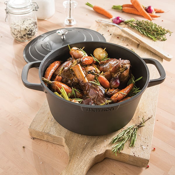 Lot cocotte légère ronde en fonte d'aluminium 20 cm coloris noir et de