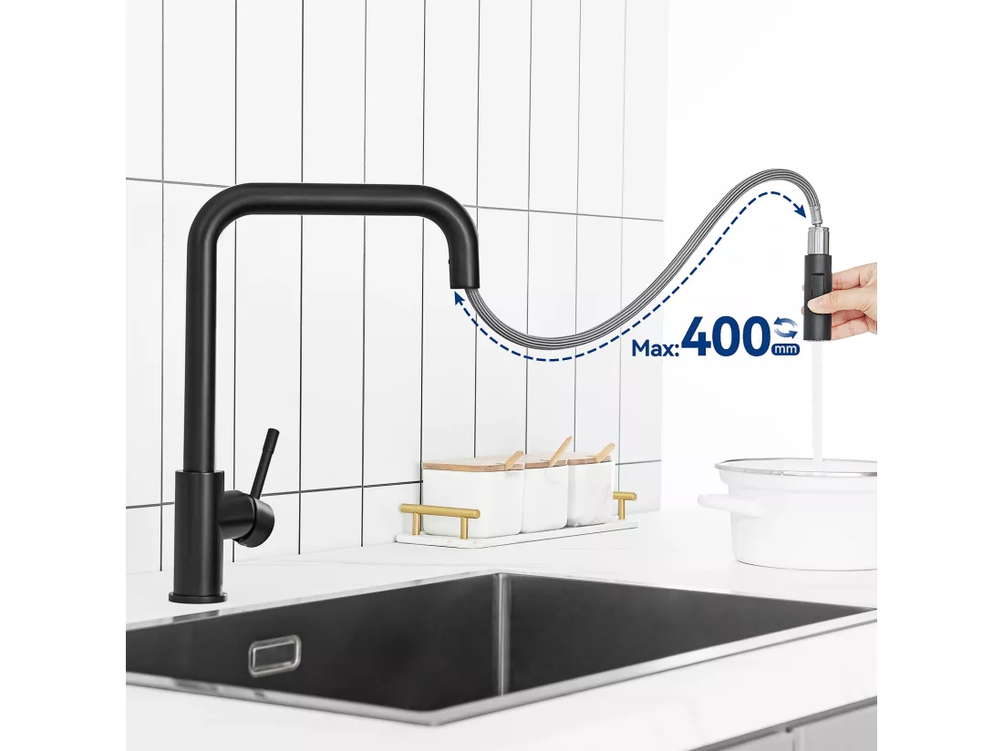 2PCS Cecipa MAX Robinet Douchette Noir Mitigeur de Cuisine avec Douchette Extractible Mitigeur Évier avec 2 Modes de Sortie D'eau