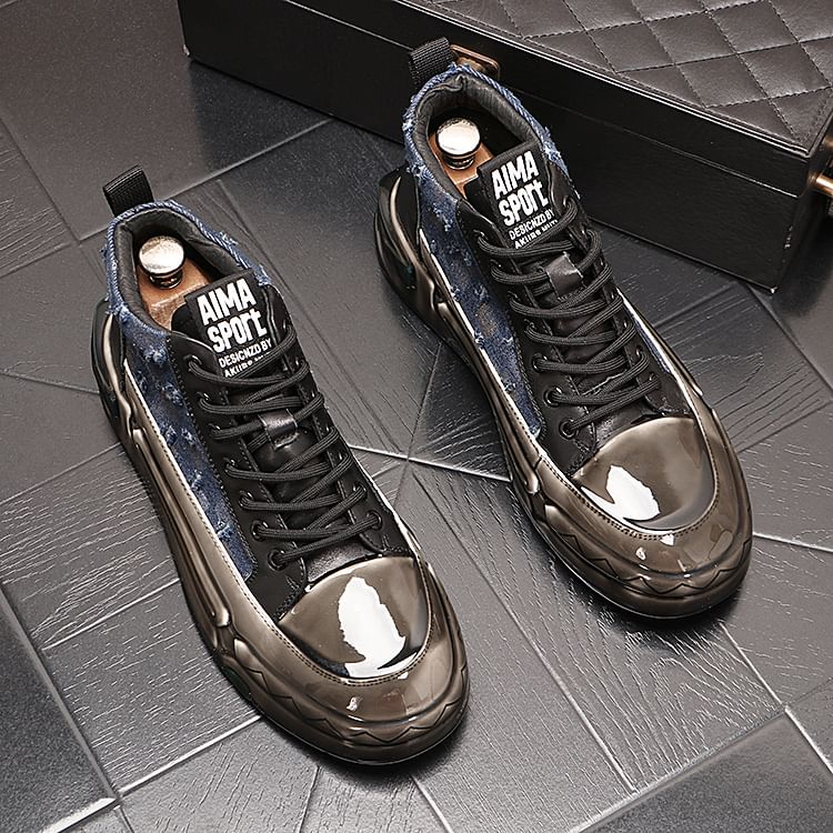 Mr Ozera - Distressed Denim Platform High-Top Sneakers