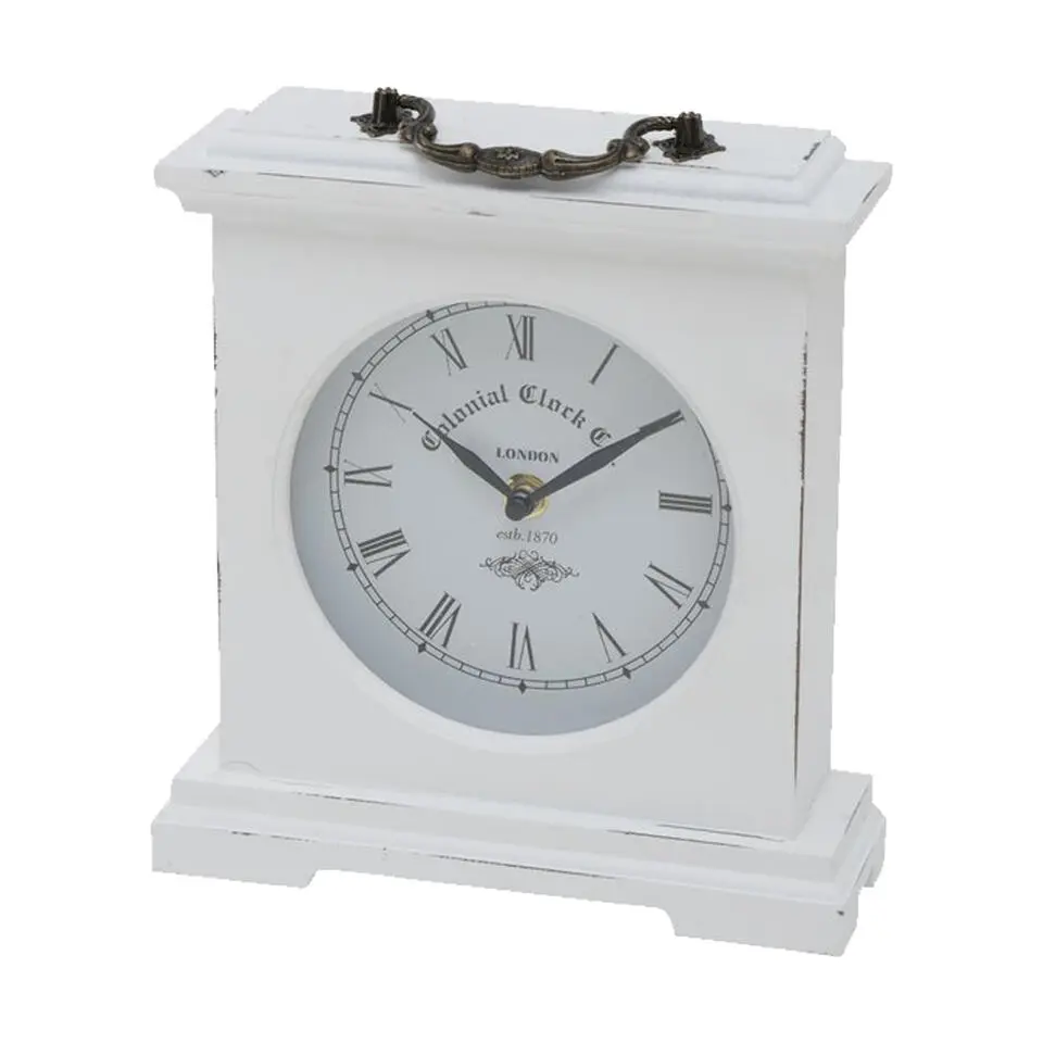 Deco by Boltze Tafelklok St James - wit - H23 cm - glas/hout