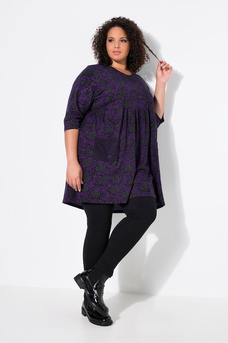 Longshirt, A-Linie, Blumendruck, 3/4-Ärmel