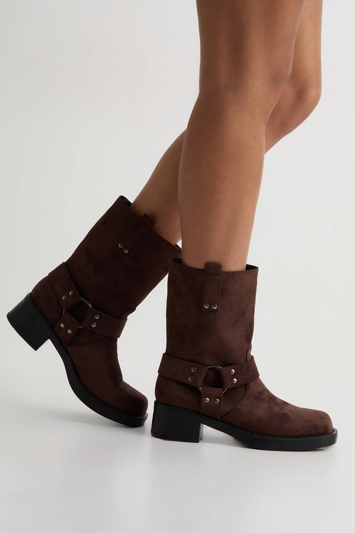 boohoo Bottes Motard à Détail Harnais en Synthétique